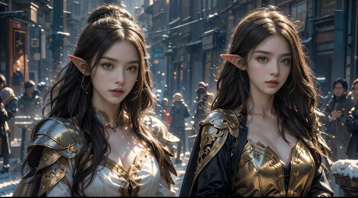 Beautiful portrait of a perfect female elf aristocrat , 完美特征, ( wearing an extremely baroque luxury elf robe),(Holding a scepter), Abstract Beauty , Big breasts , mouth closed ,Almost perfect, Pure Form, dynamic pose, mysterious background , (The Dark ...