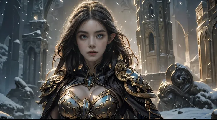 Beautiful portrait of a perfect female elf aristocrat , 完美特征, ( wearing an extremely baroque luxury elf robe), Abstract Beauty , Big breasts , mouth closed ,Almost perfect, Pure Form, dynamic pose, mysterious background , (The Dark Side), (Strong cinem...