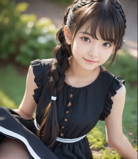 Female Middle School Student、 in landscape、、 Angelic Smile、
break、Flax Hair、 Side Braid Hair 、 long hair、Thin Hair、Expressive hair、 asymmetrical balance 、
break、 sleeveless dress 、 black goth dress 、 cute dress with lots of ruffles、Especially short skirts...