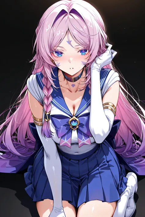 score_9, score_8_up, score_7_up, masterpiece, best quality, very aesthetic, absurdres, tunning image, attractive image, 1girl, solo, adult grown woman, citlali \(genshin impact\), pink hair, purple hair, multicolored hair, twin braids, hair intakes, blue e...
