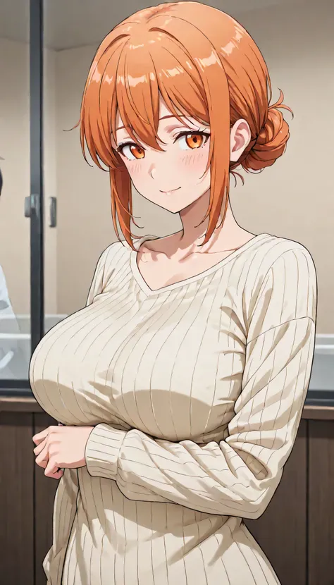 score_9, score_8_up , score_7_up , ,Max Masterpiece、Highest Quality、illustrations、Super fine、、high image quality、  8k Wallpaper、perfect dynamic composition、 saggy due to motherhood、yuigahamama, hair bun, mature female, orange eyes, orange hair, short hair,...