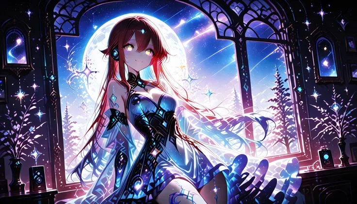 score_9, score_8_up, score_7_up,high resolution, source_anime, absurd_res, 1 girl , golden eyes , very long hair , long sidelocks, red hair ,half updo, petite , very cute , beautiful ,Straight hair, cool, handsome, hair between eyes, sexy, medium breasts, ...