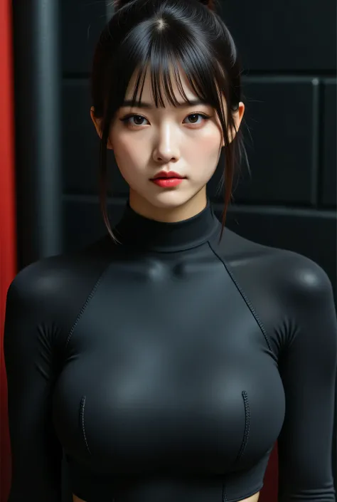 Highest quality, high resolution, masterpiece, colorful to keep.
Super beautiful Japanese woman, looks like a intimidating dominatrix, closed mouth, condescending gaze, staring at the viewer, makeup, long false eyelashes, eyeshadows, eyeliners, light red l...