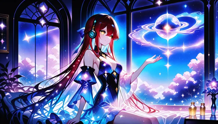 score_9, score_8_up, score_7_up,high resolution, source_anime, absurd_res, 1 girl , golden eyes , very long hair , long sidelocks, red hair ,half updo, petite , very cute , beautiful ,Straight hair, cool, handsome, hair between eyes, sexy, medium breasts, ...