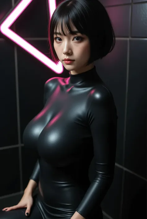Highest quality, high resolution, masterpiece, colorful to keep.
Super beautiful Japanese woman, looks like a intimidating dominatrix, closed mouth, condescending gaze, staring at the viewer, makeup, long false eyelashes, eyeshadows, eyeliners, short haley...