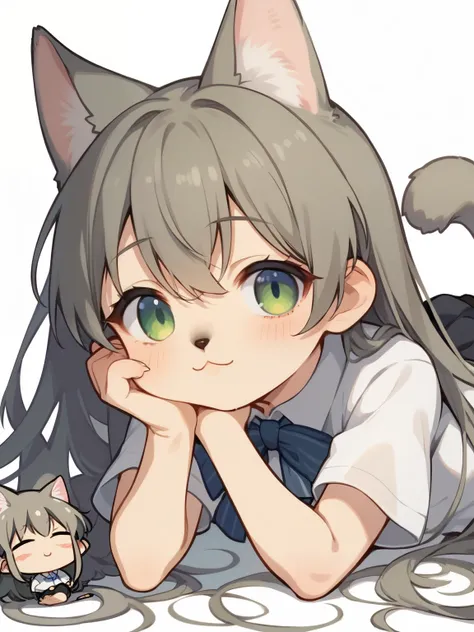 score_9, score_8_up, score_7_up, source_anime, tag1, tag 2, nsfw，uncensored，((  chibi:1.25))，1 girl resting, (I like fur, kemono:1.4),    cat girl, About animal noses, long cat ears  ,The bushy cat's tail you're looking at, long hair, ,    eyelashes, shirt...