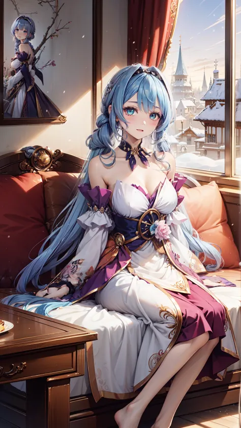 Anime Girl, Fantasy illustrations, with flowing hair,transparent clothes, summer dress ,中long hair, special hairstyle,sparkling,in love,Hairband, happy ,beautiful fantasy anime, 闪亮with flowing hair, Ethereal Anime, beautiful anime works, 1 girl, Lonely, bl...