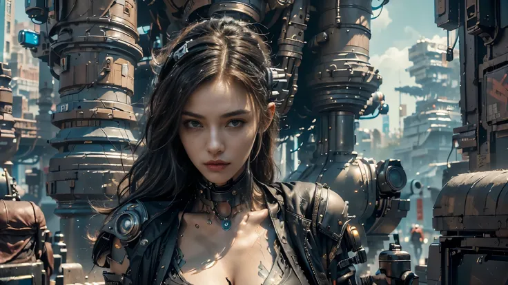 ((best quality)), (( masterpiece)), (Detailed height:1.3), 3D, beautiful (cyberpunk:1.3), Wearing black leather clothing,Stylish woman looking at camera,complicated details that make my whole body shiver, 8K Post-production, high resolution , super detail...