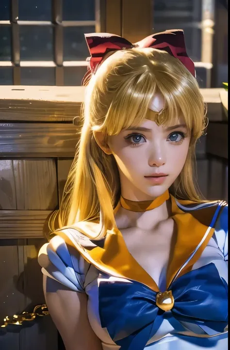 masterpiece, Highest Quality, Ultra High Definition, (realistic), RAW Photo, octane rendering, Sailor Venus, Magic Trap , Chain bondage, Weakened, is impossible to escape