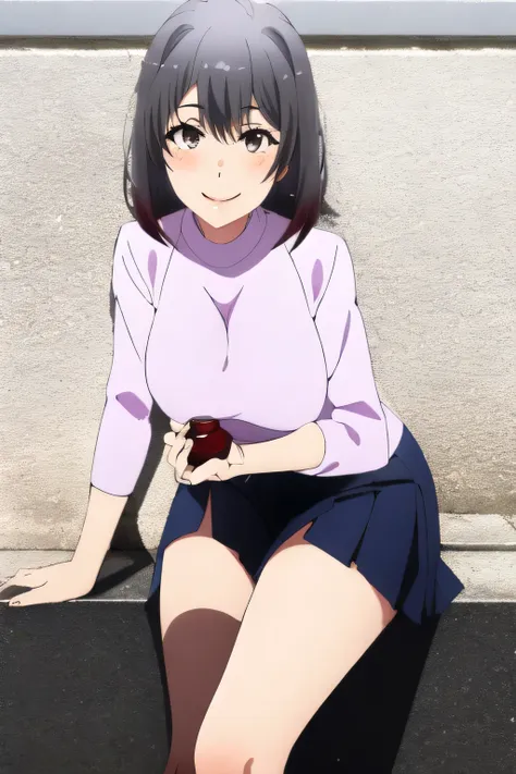 ノースリーブの色気のある女性はCan you draw ，At Kasai Rinkai Park，Can you draw  ，20-year-old adult woman with a nice smile，Please draw short hair black hair，black pleated mini skirt，Big BreastsをさらにBig Breastsに描いて下さい,Big Breastsでもウエストが細い，A woman with a beautiful smile and ...