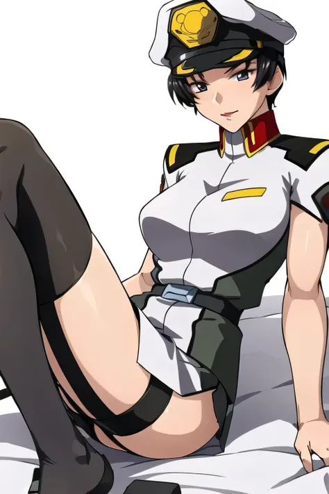 Can you draw two-high stockings with garter belts on both legs,draw the expression on her face more delicately,I need a face,can I draw black underwear with a hat,,I can see black panties from Macross's miniskirt、 beautiful feet,Regline Beauty Temptation, ...