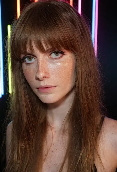score_9,score_8_up,score_7_up, 1girl, goth, pale skin, (freckles), (dramatic lighting:0.8), neon lighting, rembrandt lighting, noir, pinup, portrait, ((no makeup)), ((extreme long brunette hair with bangs))), (((brunette hair))), (high resolution:1.2), int...