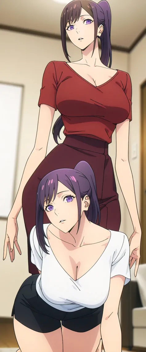 anime screencap, masterpiece, best quality,
masterpiece, Elegant and mature woman,   and hinata    hyuga, voluptuous long hair,  dark brown hair, light brown eyes, tall body,  very skinny body, dynamic lighting, high res, absurdres, house,    and hinata   ...