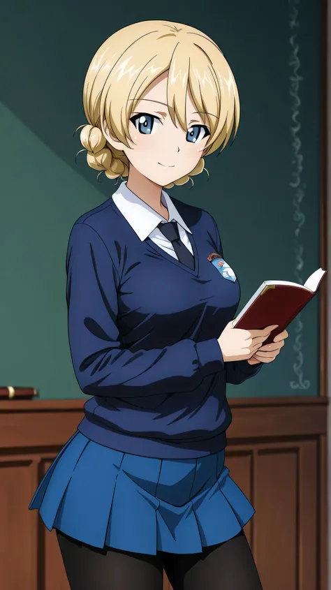 darjeeling \(girls und panzer\),st. gloriana's school uniform,black pantyhose,cowboy shot, 