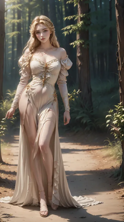 three beautiful blond women in dresses standing in a forest, beautiful Fadas, Fadas, fotorealista disney,  three futuristic princes  ,  romantic fantasy movie , fadas, beautiful avatar pictures, beautiful fantasy art, beautiful girls, Annasophia Robb as Ap...