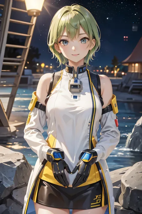spaceship, Captain Future, comet, Extremely detailed and beautiful design, illustrations, masterpiece,best quality, high resolution, 8k, sf, SPACE FANTASY, Extremely beautiful、Skillfully designed , Very Fine and Beautiful Colors , anime girl with short g...