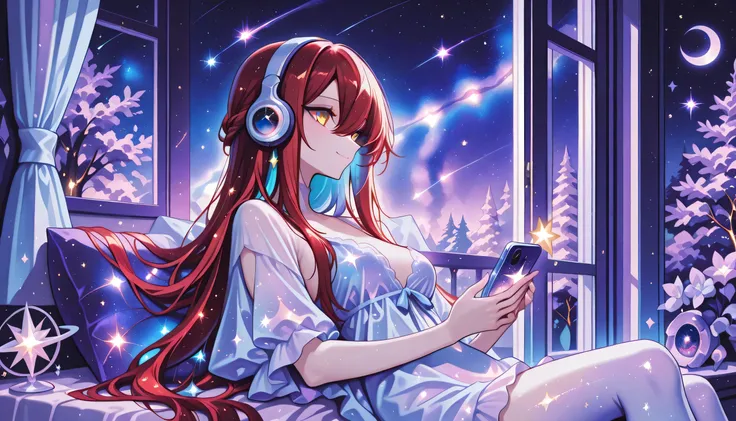 score_9, score_8_up, score_7_up,high resolution, source_anime, absurd_res, 1 girl , golden eyes , very long hair , long sidelocks, red hair ,half updo, petite , very cute , beautiful ,Straight hair, cool, handsome, hair between eyes, sexy, mediumlarge brea...