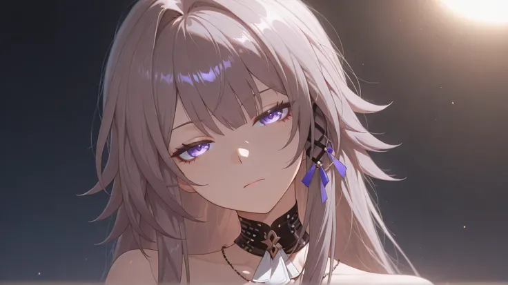 The Herta honkai star rail, unimpressed face, looking at viewer, head tilt