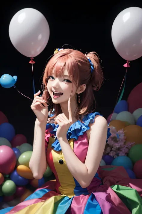 Please draw what you like.8k,balloon🎈,circus,masterpiece,8k,best-quality,pierrot,colorful,Jester's Sonnet,laugh for me,For You,laugh for me,for you,Because at what time will the day come when we can really laugh and talk,clown, CIRCUS,HD, sci-fi,