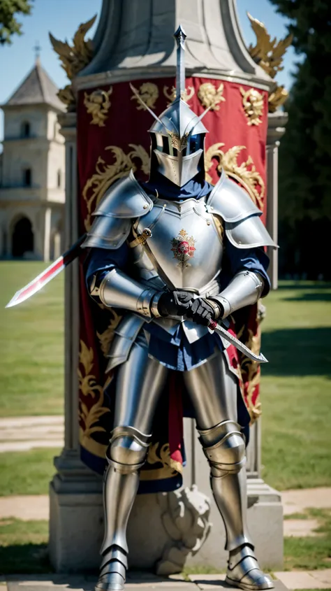 arafed knight in full armor with escudo and escudo with lions, holding a escudo, holding a tower escudo, segurando uma espada & escudo, fantasy escudo, segurando uma espada and escudo, Cavaleiro medieval, holding escudo and sword, armadura medieval, holdin...