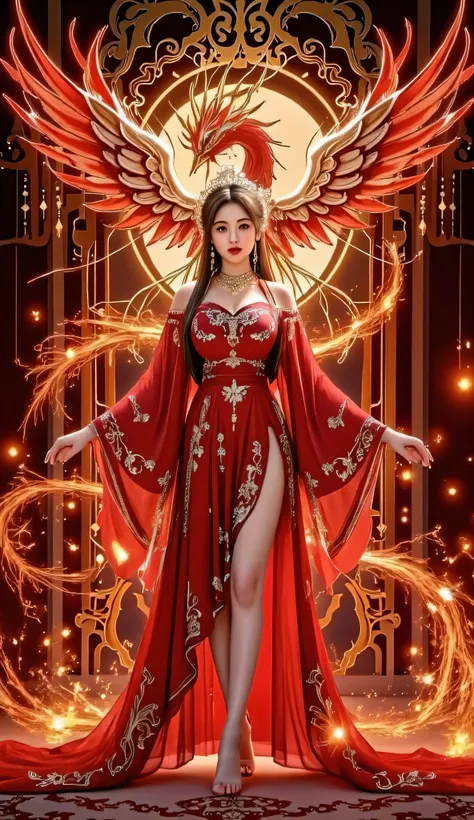 1 girl and 1 red phoenix behind