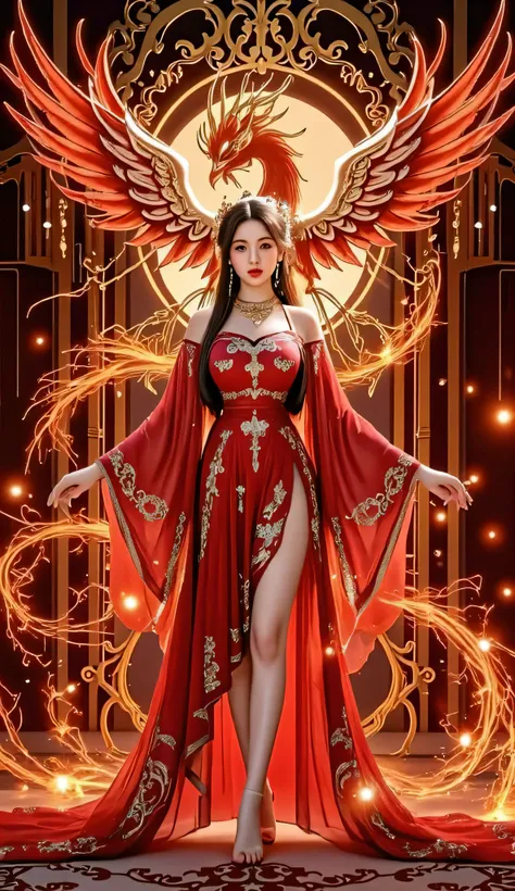 1 girl and 1 red phoenix behind