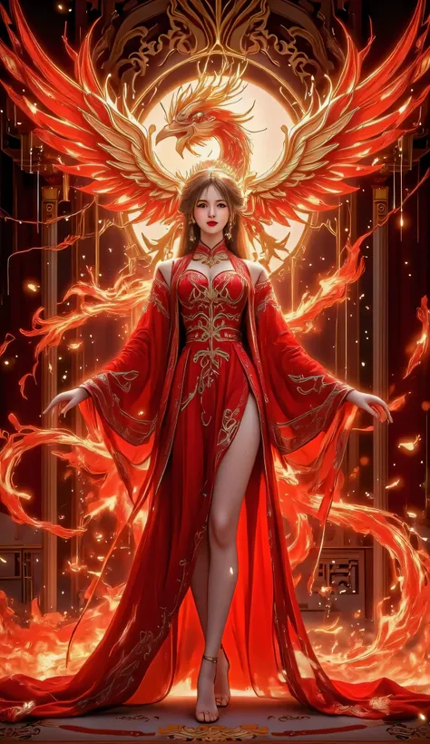 1 girl and 1 red phoenix behind