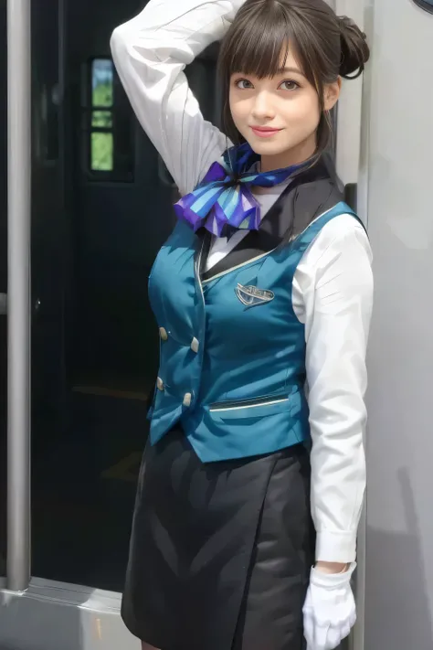 (masterpiece:1.2, Highest Quality :1.2), 32kHDR, Kampala, (alone、 1 girl on break day)、((10Late generation women ))(what 、 Professional Light )、In-flight background、( Nankai Electric Railway crew uniformを着た現実的なスタイル )、(( Nankai Railway uniform green vest ))...