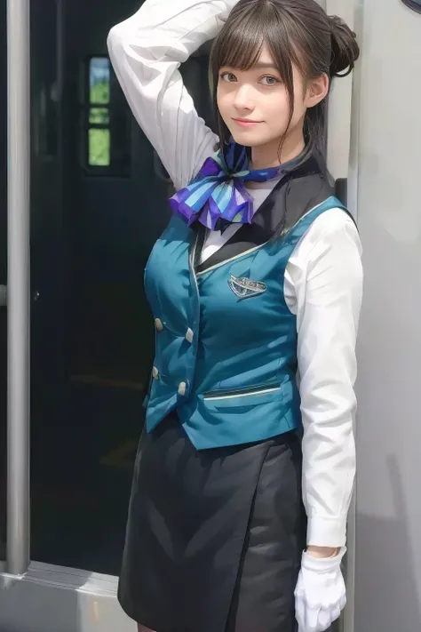 (masterpiece:1.2, Highest Quality :1.2), 32kHDR, Kampala, (alone、 1 girl on break day)、((10Late generation women ))(what 、 Professional Light )、In-flight background、( Nankai Electric Railway crew uniformを着た現実的なスタイル )、(( Nankai Railway uniform green vest ))...