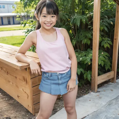 filling machine that divides Canadian、(  there is 1 cute elementary school student  ) 、((Full body )), high image quality, masterpiece, accurate,  ((   pastel colored tank top t-shirt  )), ( Pastel Westcross   ),    red cheeks  , Best Quality, smile,  Look...