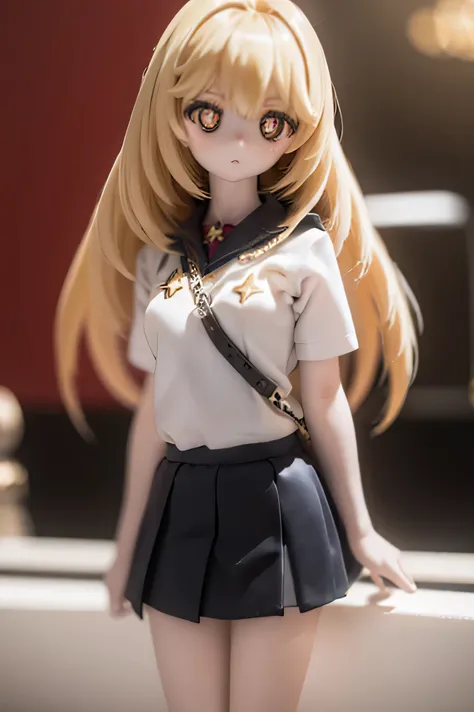 uniform,star-shaped pupil,4K,Highest Quality,realistic,rich in detail,professional,Large dynamic range,beautiful color,Bokeh,large scale background,metal texture,dramatic lighting,,digital art mini skirt、