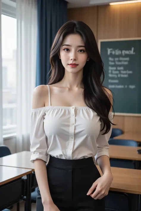 (Picture of a Super Sexy Korean Female Teacher Standing Before the Curtains Swing:1.2)(grins,Extend your smile)(beautiful makeup:1.1)(16k, RAW Photo , Highest Quality, masterpiece: 1.2),( Flat Color Style :1.2) super details, super res, (Genuine, Genuine ...