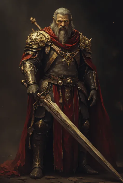 king arthur, character concept art, medieval king of britain, standing heroicall, regal expression, wearing ornate gold and red royal armor, holding a legendary sword, anthr0dnd, Gul'dan, fantasy character, minimalist design, 8K, photorealistic, masterpiec...
