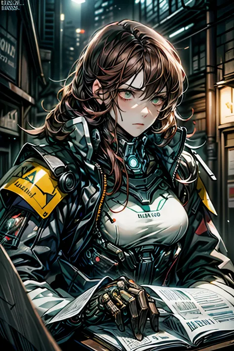 (obra-prima, melhor qualidade, photorealestic:1.4), , (Ultra HD, Papel de parede 8k, high resolution), girl like a cyborg soldier in a cyborg military uniform with an M16 in her hands, dusty body, dirty brown hair, rosto empoeirado, very tense musculature,...