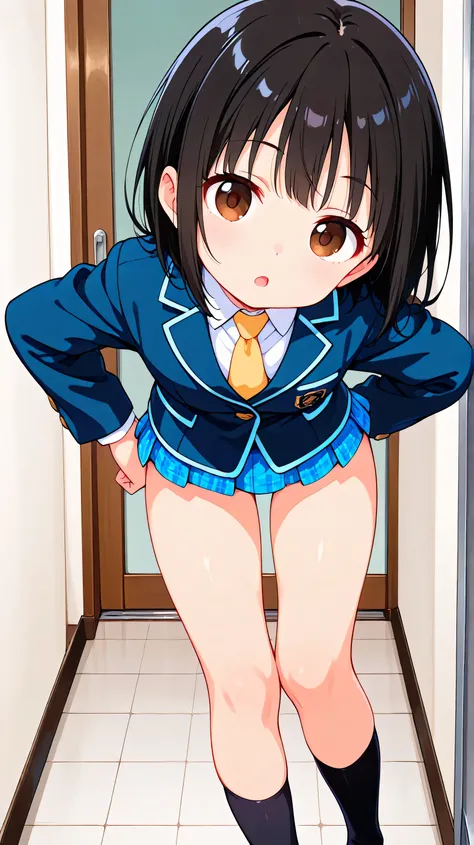 nsfw,((anime style)),score_9, score_8_up, score_7_up,masterpiece, best quality,ultra detail,
negishi masako ,
1girl , ((solo)),
short hair,black hair,brown eyes,round eyes,long bangs,(Flat Chest),
school uniform,(((blue blazer))),light blue checkered Plea...