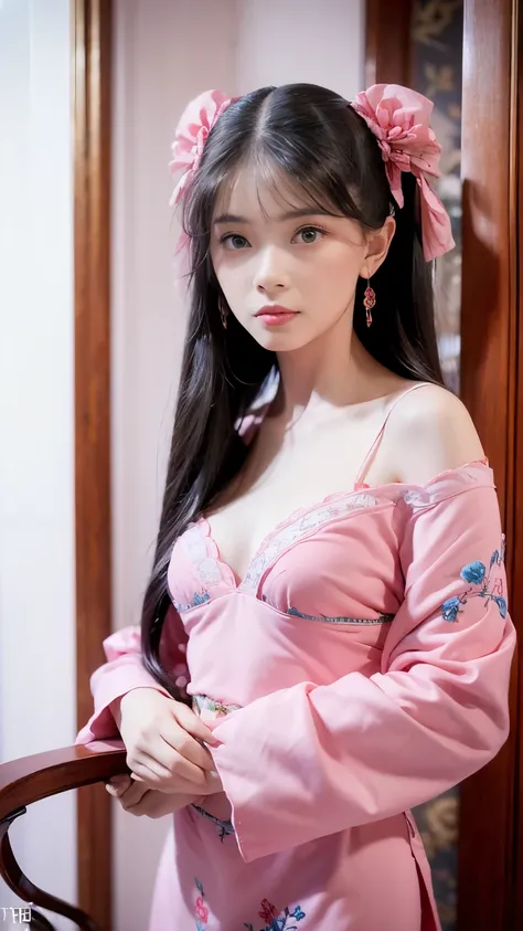 (Best quality,4K,8K,A high resolution,Masterpiece:1.2),Ultra-detailed,(Realistic,Photorealistic,photo-realistic:1.37),Delicate depiction of floral motifs on traditional Chinese gauze dresses, Dynamically capture Tai Chi elements, Flowing fabric, vivid vivi...