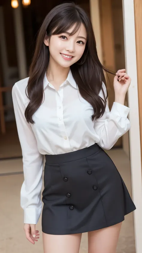 Highest resolution, 4K, Masterpiece: 1.3), A Japanese milf, photo of one lady,
, fine eyes, Slender figure, Realistic teeth, double eyelids, smile, full body, best quality, detailed, beauty, mini skirt