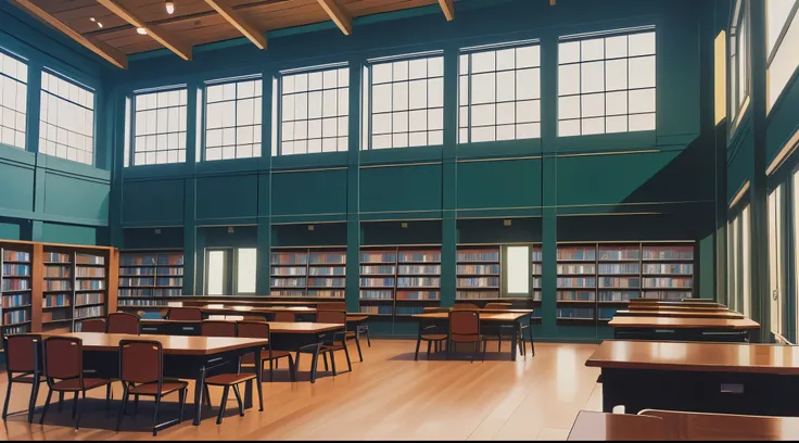 (Drawn in 80’s anime art style)
Retro anime. Vintage Anime. Classical Anime. 

Location: High School (Library)

	•	Purpose: Study, reading, and quiet introspection.
	•	Design: Warm wood shelves filled with textbooks, manga, and classic literature. Small ta...
