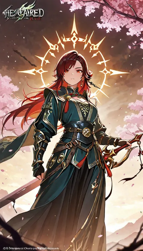 masterpiece, best quality, highres, rare equipment, legendary Hua Mountain Sword forged from a falling meteor, elegant blade shimmering in a gradient of stormy grey and electric blue, the sharpened edge glowing bright blue, hilt and guard intricately carve...