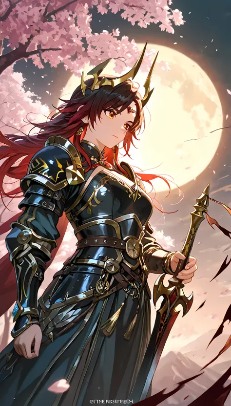 masterpiece, best quality, highres, rare equipment, legendary Hua Mountain Sword forged from a falling meteor, elegant blade shimmering in a gradient of stormy grey and electric blue, the sharpened edge glowing bright blue, hilt and guard intricately carve...