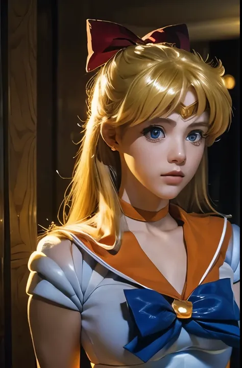 masterpiece, Highest Quality, Ultra High Definition, (realistic), RAW Photo, octane rendering, Sailor Venus, Magic Trap , Chain bondage, Weakened, is impossible to escape