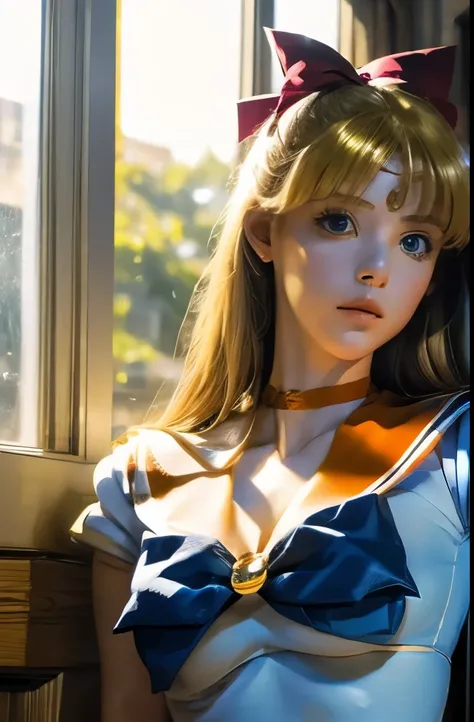 masterpiece, Highest Quality, Ultra High Definition, (realistic), RAW Photo, octane rendering, Sailor Venus, Magic Trap , Chain bondage, Weakened, is impossible to escape