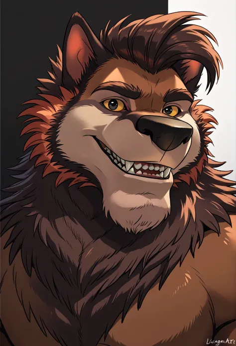  Flasheart Lupin (100% Wolf), yellow sclera, solo, detailed, detailed face, black eyes, anthro body, male, adult, muscular, cartoon shading, cel shaded:1.0, flat colors, (no background, white background):1.5, shirtless, wfa style, negger style, cartoony an...