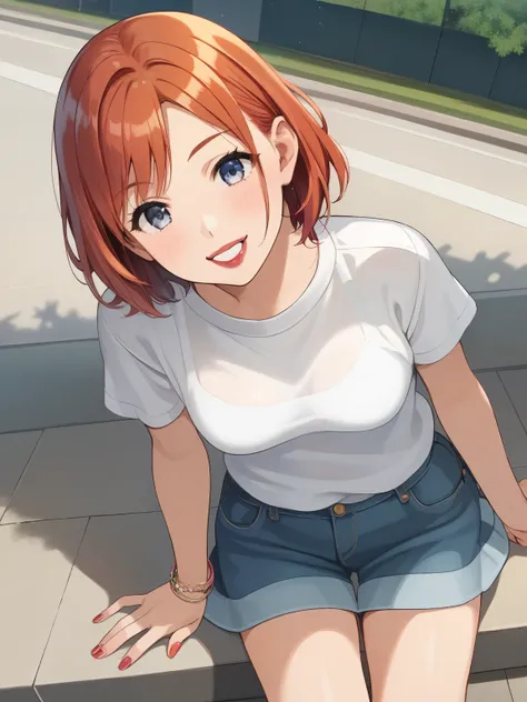 score_9, score_8_up, score_7_up, score_6_up, source_anime, nsfw，uncensored， audience intuition ，((( redhead))), Petite，skinny， thin hands and feet，(((My eyes are light gray))), Thin face, I can see her plump lips, red lipstick, やわらかいメイクup， small ，Medium Ha...