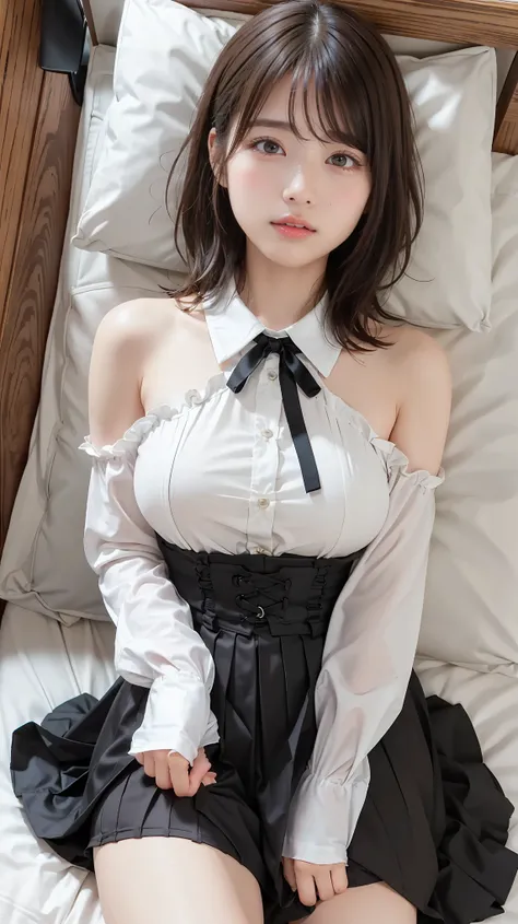masterpiece, best quality, illustration, Super Detail, fine details, high definition, 8k,wallpaper, perfect dynamic composition,(Detailed and high quality, eyes:1.3), girl lying in bed, short hair, (Wave Hair:1.2), high school classroom、high school girl un...