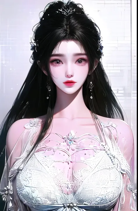monochrome, top down, (big breasts), qingyi, 1 girl, hair ornament, black hair, kaminary, solo, long hair, electric, lips, topless, forehead marks, closed mouth, bare shoulders, water, sexy lingerie, looking viewer, blurred background, best quality, master...
