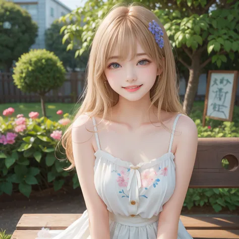 (masterpiece,best quality: 1.4),(8k,raw photo,photo realistic:1.2),shiny skin, detailed skin,detailed face,detailed eyes,Japanese idol,beautiful face,dsy,Flower garden, blue sky, countryside, one beautiful girl, very pretty, petite, (large breasts), elemen...