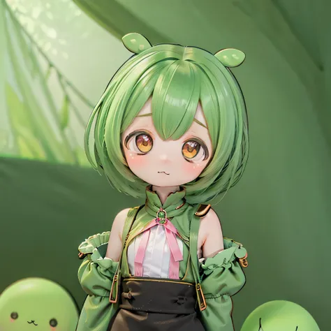       cute  green-haired zundamon in playful pose, (           chibi),         detailed character design    ,            intricate details    ,      surreal       ,         Photorealistic , 8k,          masterpiece  ,                   is high resolution, ...