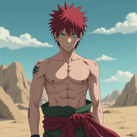 Create the character Gaara from the anime Naruto shirtless