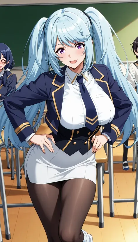 score_9, score_8_up, score_7_up, source_anime top quality、8k、masterpiece、natural light、high accuracy、perfect anatomy、transparent yoga tights for one woman、Mature Woman、medium breasts, sagging breasts:1.6, voluptuous body, epsilon, long hair, twintails, blu...